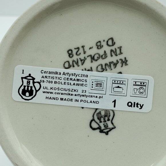 Polish Pottery Small Blue Daisy Circle Bowl Blue Floral Ramekin Trinket Dish - Picture 5 of 5